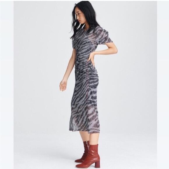 Dress Rag & Bone midi grey - black red printed fabric size 8  sheer fabric - Picture 2 of 11